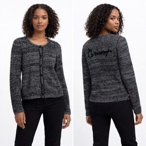 Le Temps des Cerises Cardigan M Black Metallic Knit Back Detail Preppy Parisian